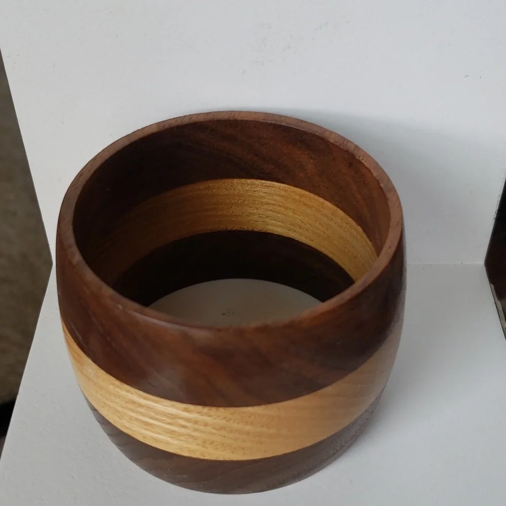 Wood Two Tone Chunky Bangle Bracelet